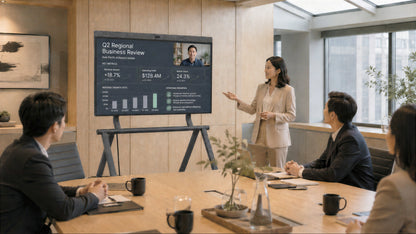 Heckler Stand for Neat Board Pro in a meeting space.