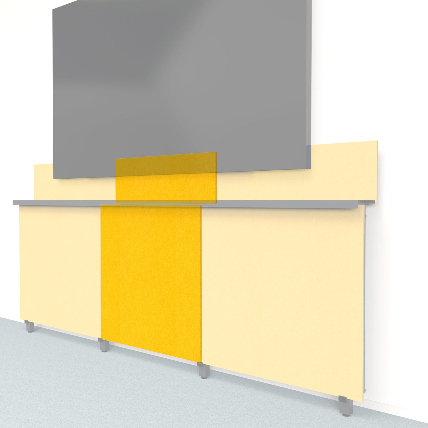 Heckler Framework Tall Inner Panel &amp; Backsplash in Dandelion Felt Right — modular dandelion yellow PET felt AV wall panel for the Heckler Framework system.