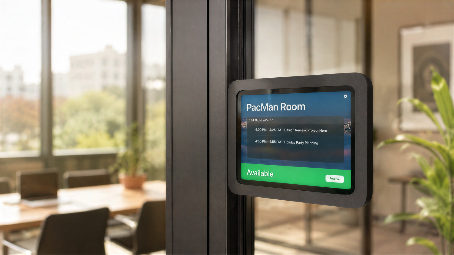 Room Scheduler Mount for iPad 10th and 11th Generation installed on a wall.