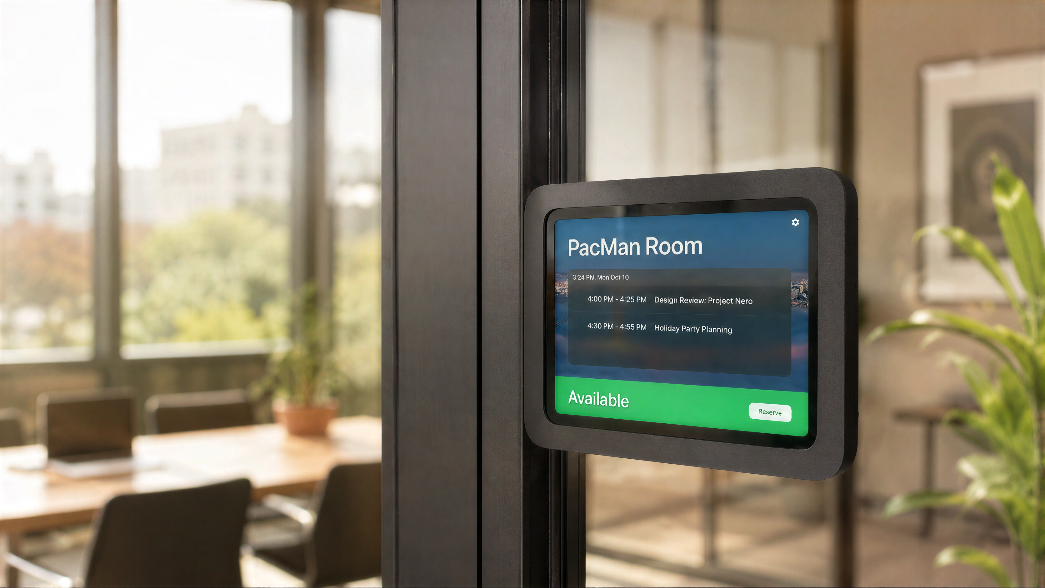 Room Scheduler Mount for iPad 10th and 11th Generation installed on a wall.