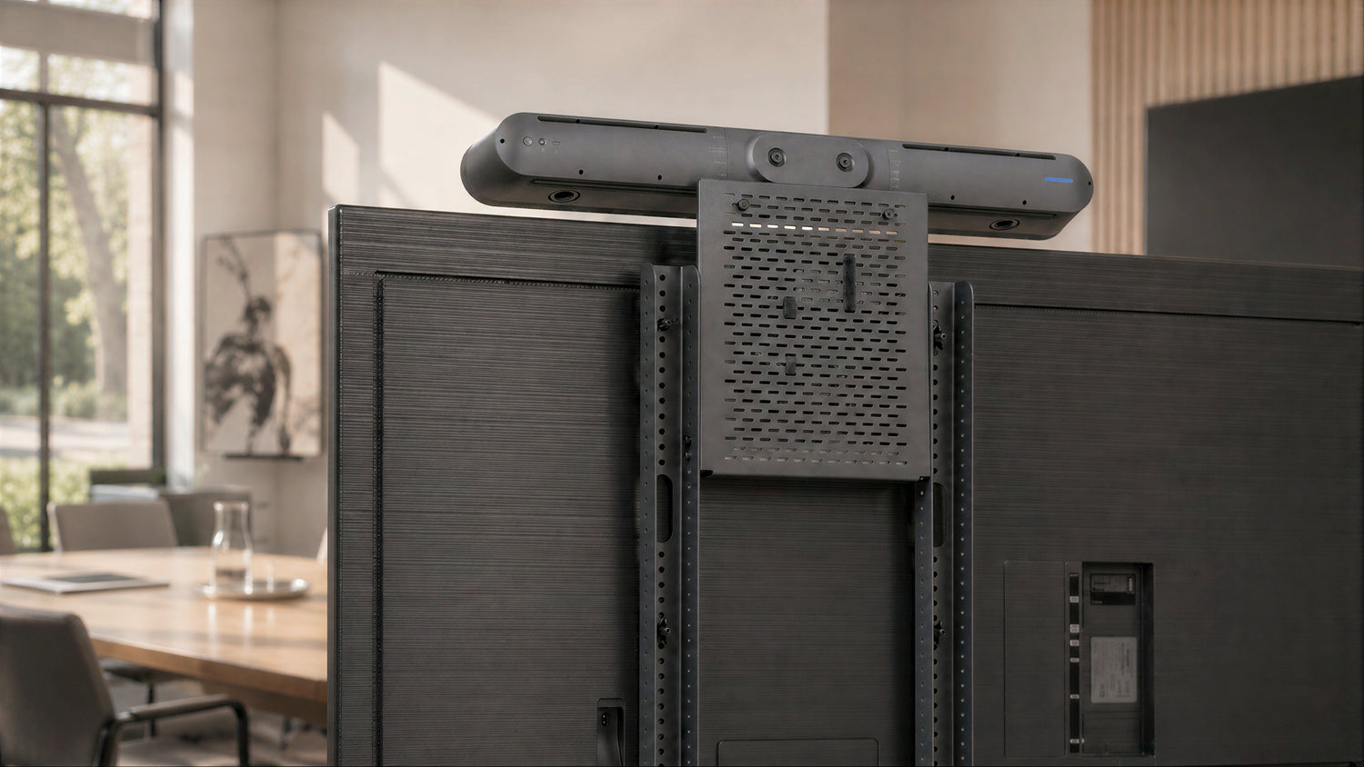 Device Panel for Heckler AV Cart installed on an AV cart.