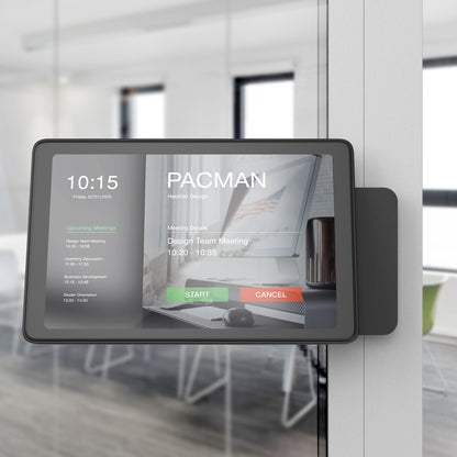 Heckler Front Mount for Neat Pad — powdercoated steel bracket with ASA plastic cover, side profile view showing flush mullion mounting