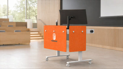 Standard Modesty Panel Set for Heckler Lectern 4U installed in a lecture room.