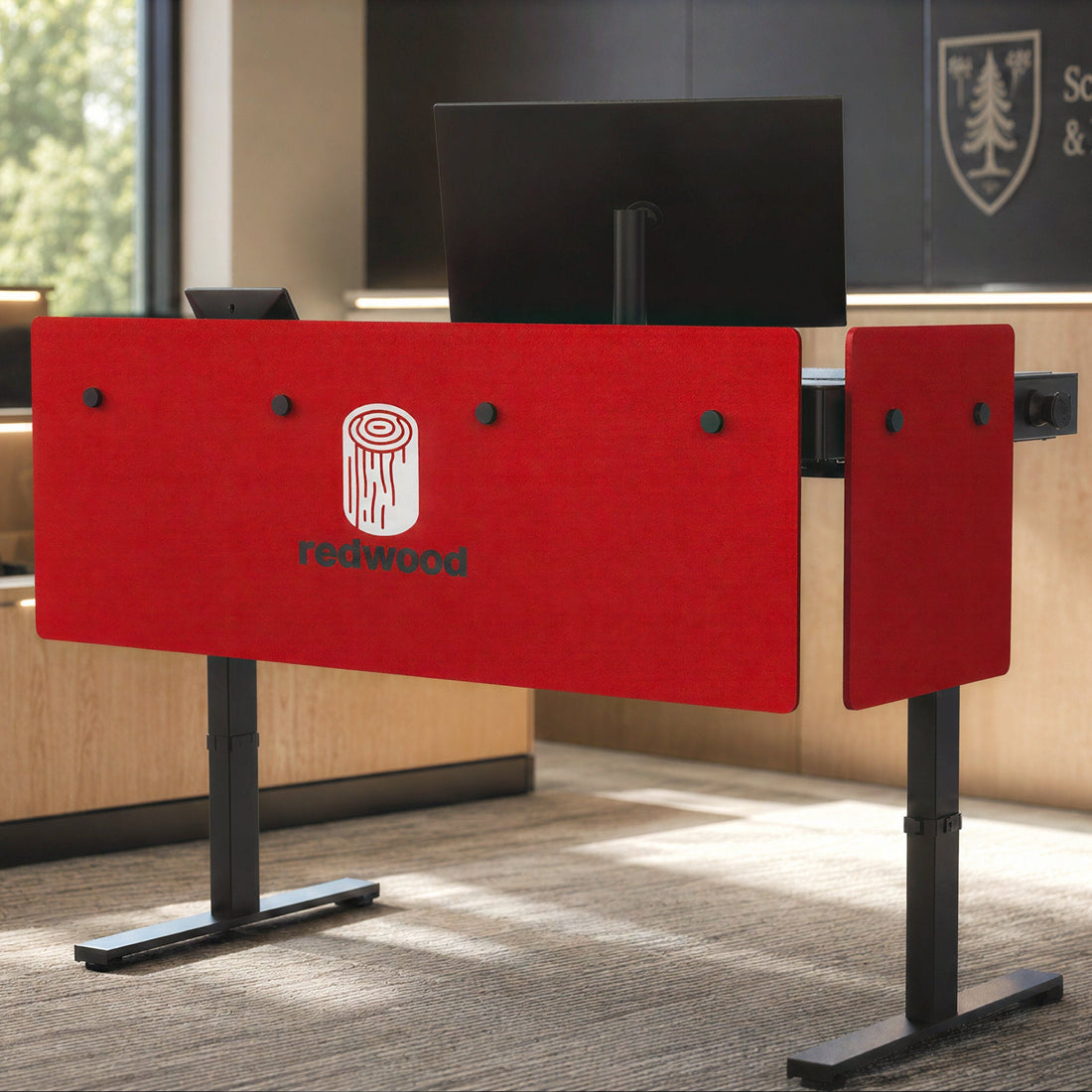 Standard Modesty Panel Set for Heckler Lectern 6U installed with front logo panel.