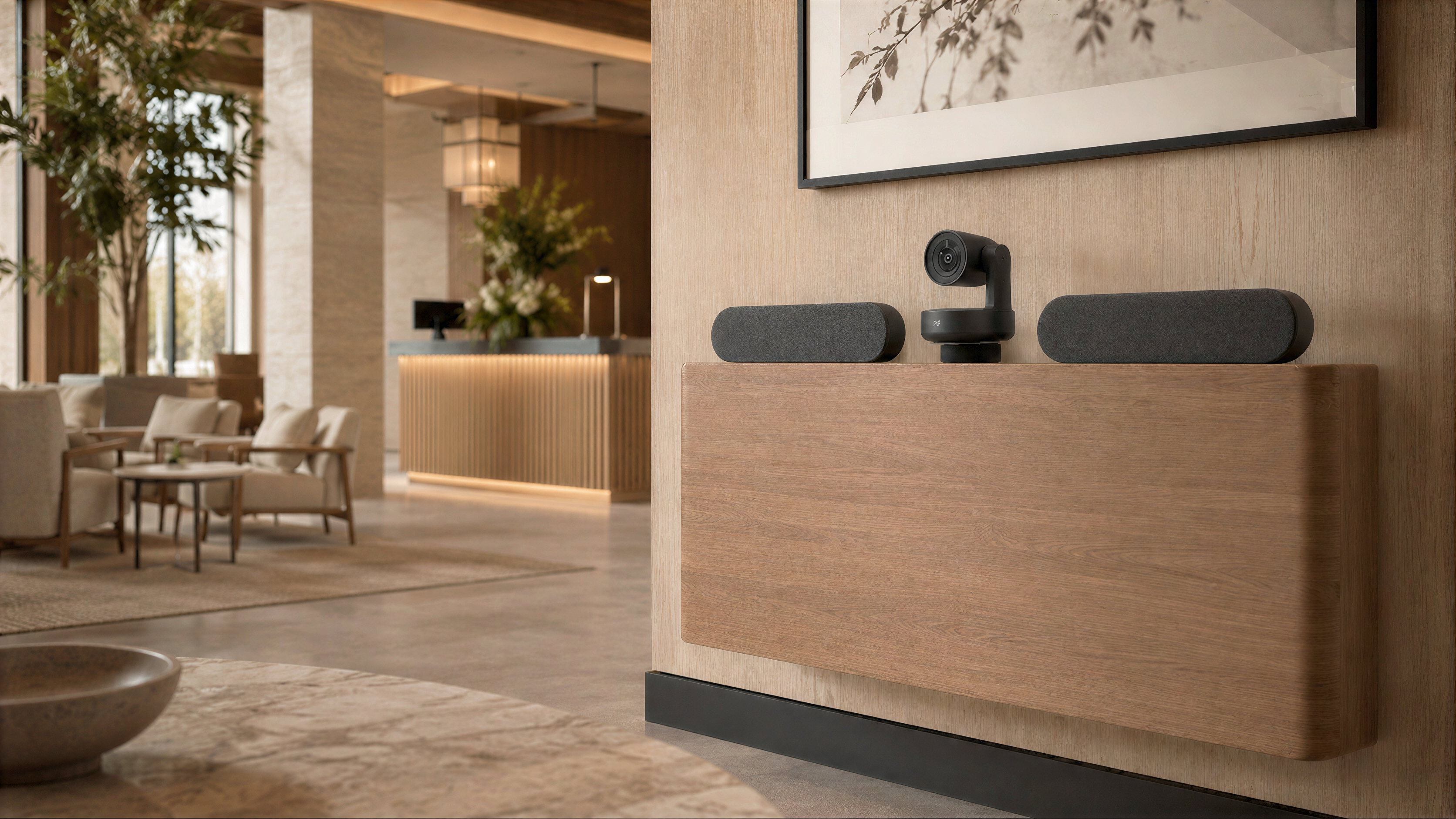 Heckler AV Credenza 4U in a hotel meeting space.